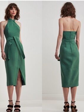C/MEO Collective “Easy Love” Halter Wrap Midi Dress with Waist Tie NWOT